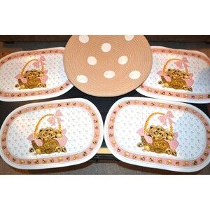 Vintage Cottage Core Placemats & Center of Table Decor Mushrooms Woven with Dots